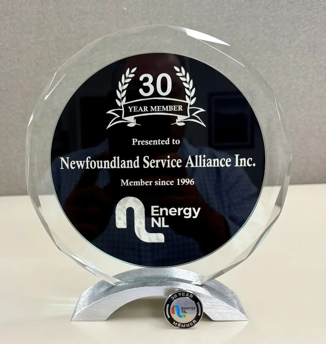Energy NL award recognizing Newfoundland Service Alliance for 30 years of service