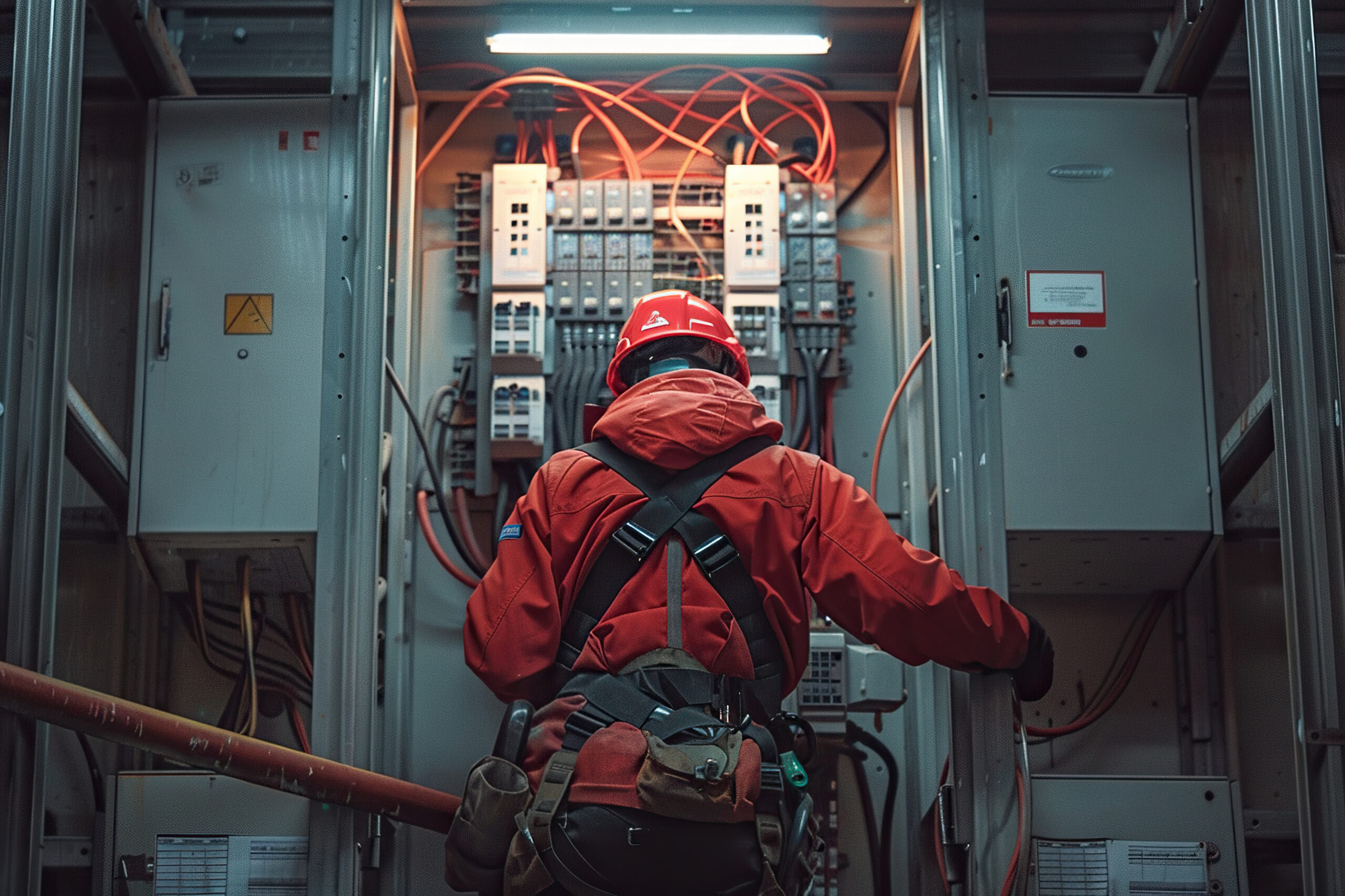 Technician working in an electrical room