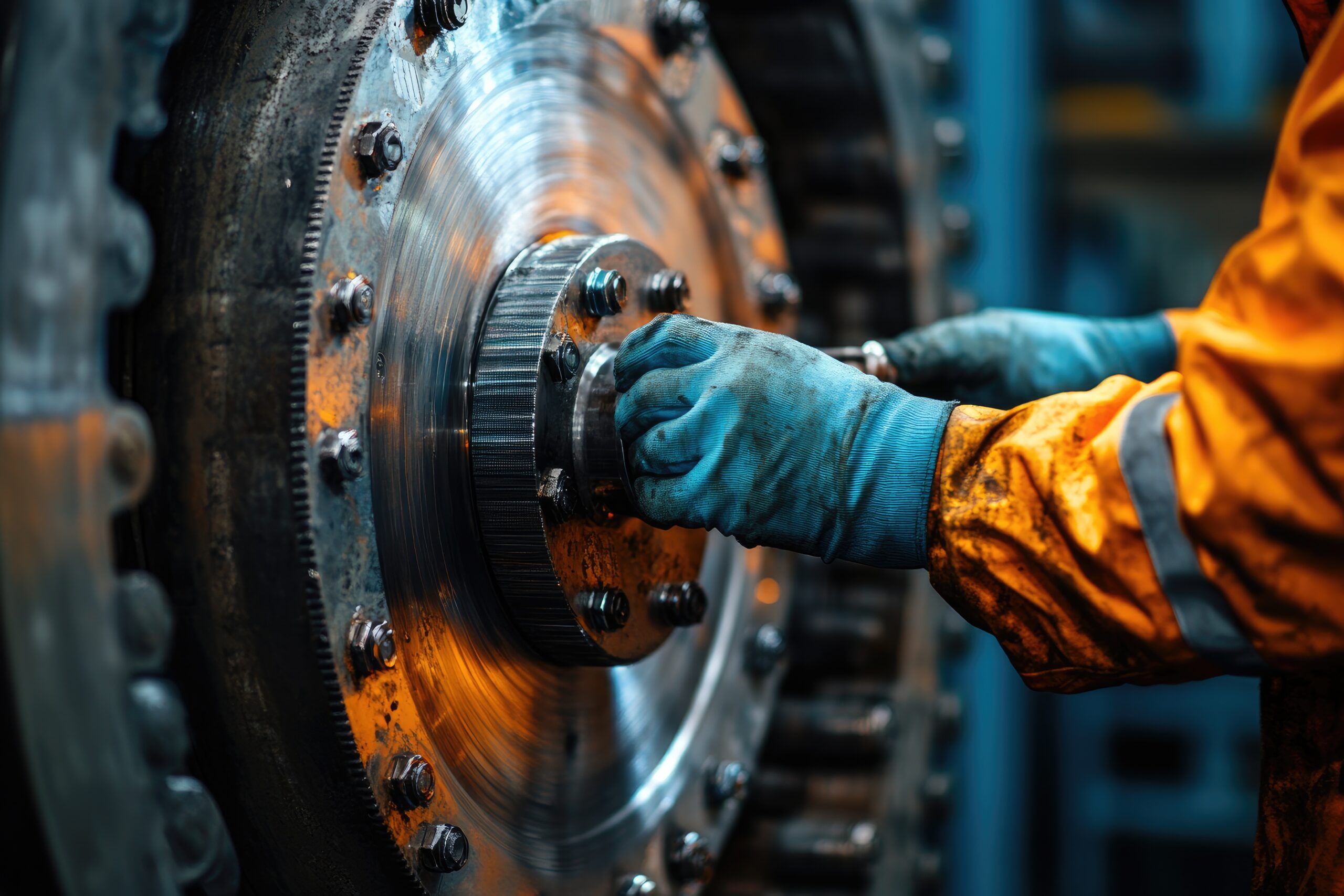 Tradesperson tightening flange bolts