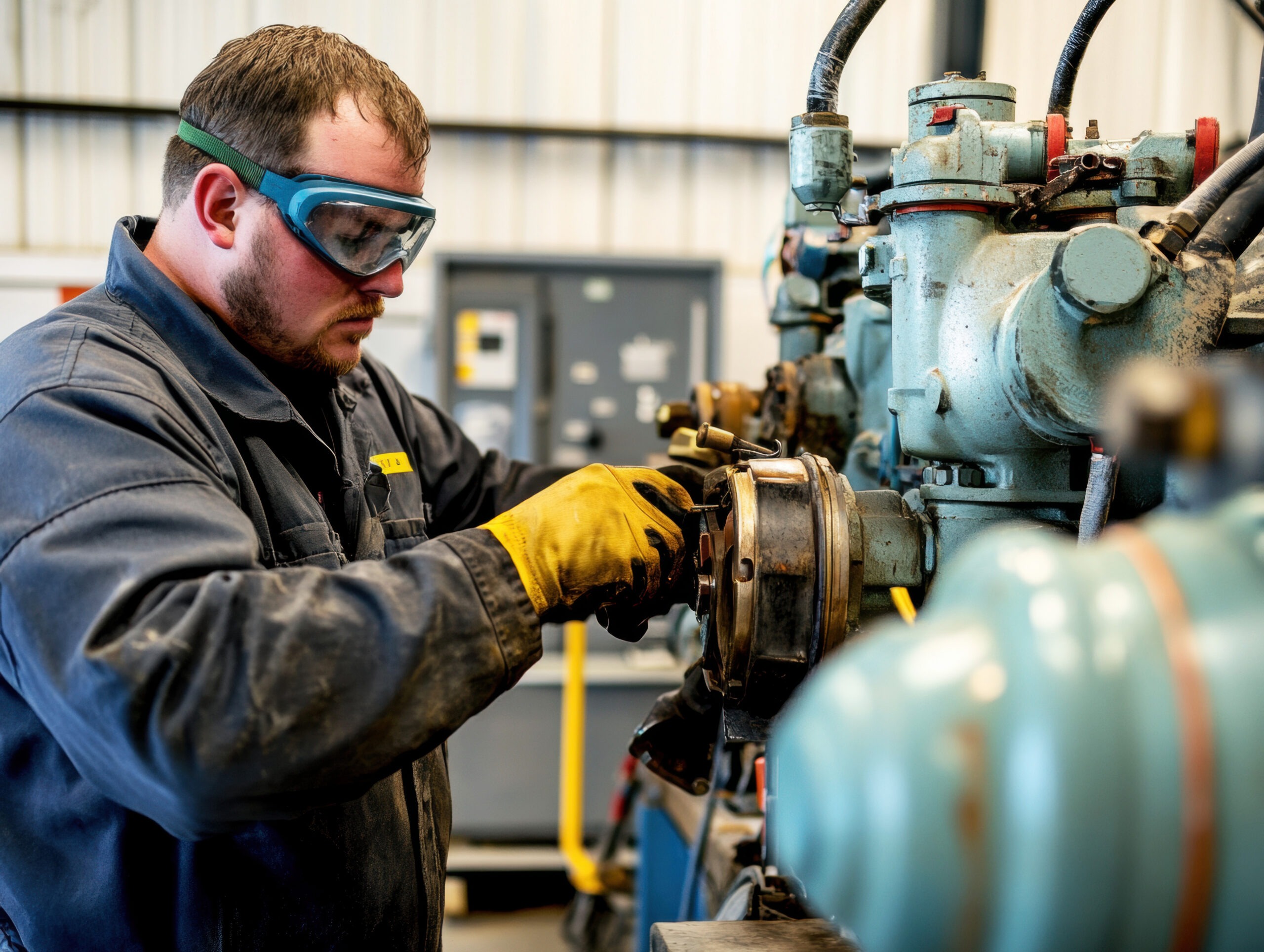 Technician working on a hydraulic pump