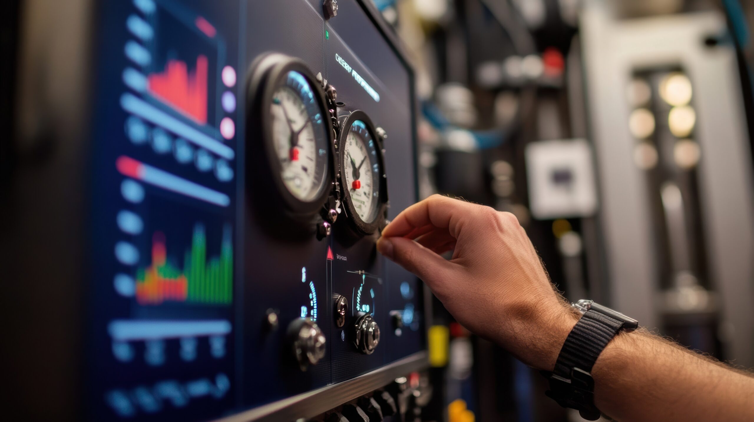 Technician adjusting an instrument control panel