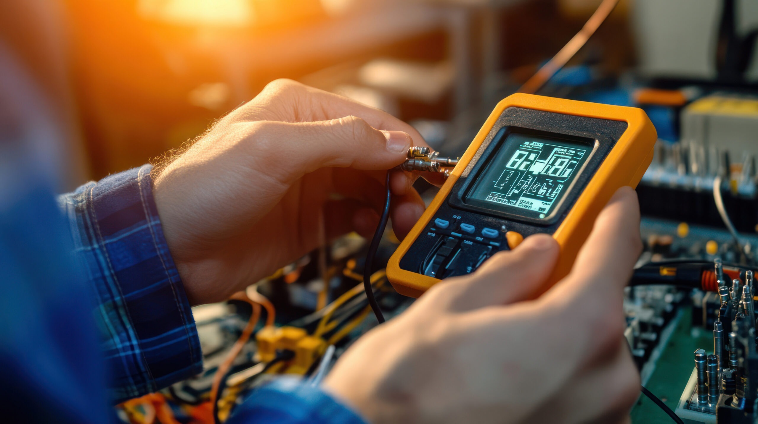 Technician using a handheld calibrator